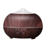 Tenswall 400ml Cool Mist Humidifier, Ultrasonic Aromatherapy Essential Oil Diffuser – Whisper Quiet Operation – Black Wood Grain Color-Changing LED Light & Auto Shut-Off Function – 4 Timer Settings