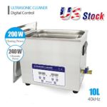 US Stock-10L 240W 40kHz Professional Stainless Steel Digital Ultrasonic Cleaner Industrial Auto Engine Parts Cleaning with Heating Baskets (110V)
