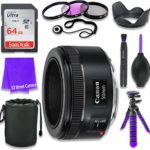 Canon EF 50mm f/1.8 STM Lens for Canon DSLR Cameras & SanDisk 64GB Class 10 Memory Card + Complete Accessory Kit (11 Items)