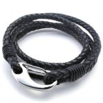 Adisaer Womens Mens Stainless Steel Leather Bracelets 9 IN Length Black Silver Bangle Bracelets