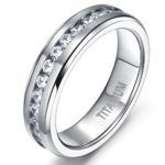 Men Women’s 6mm Flat Silver Eternity Titanium Rings Round White Cz Inlaid Wedding Engagement Band Size 6 to 19