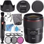 Canon EF 35mm f/1.4L II USM Lens 9523B002 + 72mm 3 Piece Filter Kit + 72mm Macro Close Up Kit + Deluxe Cleaning Kit + Lens Pen Cleaner + Fibercloth + Lens Capkeeper Bundle