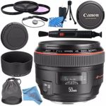 Canon EF 50mm f/1.2L USM Lens 1257B002 + 77mm 3 Piece Filter Kit + Lens Cleaning Kit + Lens Pen Cleaner + Fibercloth Bundle