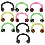10 Pieces Assorted Color of 16Gx5/16 (1.2x8MM) Bioflex Circular Barbell with 3MM UV Checker Ball Body jewelry
