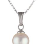 Sterling Silver and White Freshwater Cultured Pearl (6.5-7mm) Solitaire Pendant Necklace, 18″