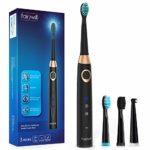 Sonic Electric Toothbrush Rechargeable for Adults, 4 Replacement Heads Orthodontic Cleaning for Braces with 2 Minutes Timer, USB Fast Charging Portable Sonic Toothbrush Black by Fairywill
