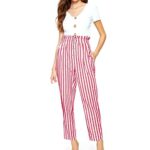 Sherostore ? Pants for Women Casual Lady Skinny Straight Leg Pants Striped High Waisted Harem Trousers with Pockets