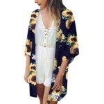 Women’s Floral Print Sheer Chiffon Loose Kimono Cardigan Capes Yellow
