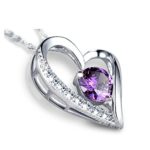 JAJAFOOK 925 Silver Women’s A Heart Full of Love Diamond Pendant Big Purple
