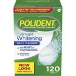 Polident Overnight Whitening Antibacterial Denture Cleanser Effervescent Tablets, 120 count