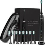 AquaSonic Black Series Ultra Whitening Toothbrush – 8 DuPont Brush Heads & Travel Case Included – Ultra Sonic 40,000 VPM Motor & Wireless Charging – 4 Modes w Smart Timer – Modern Electric Toothbrush