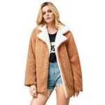 Womens Faux Shearling Jacket, Casual Lapel Fleece Fuzzy Jacket Shaggy Oversized Jacket Fashion Cardigan Coat Khaki