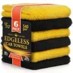Microfiber Towels for Cars – 6 Pack – 540gsm Edgeless Car Towel – 12″x12″ Compact Microfiber Car Towels – Car Cleaning Supplies
