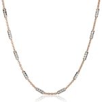 Italian Rose-Tone and Polished Sterling Silver Rolo and Diamond Cut Bar Chain Necklace, 16″