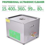 Ultrasonic Cleaner, 360W Industrial Ultrasonic Jewelry Cleaner Machine with Heater and Timer Digital Controller, Sonic Carburetor Cleaner for Watch, Gun Parts, Circuit Board (15L)