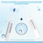Water Flosser and Electric Toothbrush Combo – 2 in 1 Cordless Water Flosser Teeth Cleaner with Toothbrush, Rechargeable IPX7 Waterproof Oral Irrigator & 3 Modes | 2 Jet Tips | 1 Brush Head (01-Gray)
