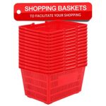 25L Shopping Basket Set of 12 Durable Red Plastic Shopping Basket with Handle, Portable Plastic Shopping Basket, Red Plastic Shopping Basket Set for Store Shopping