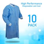 EOM Disposable Lab Coats – Lab Coats for Men and Women – Knee Length Lab Coat with Knit Cuffs and Collar – Medical Lab Jacket for Adults – Pack of 10, (2X-Large Size)