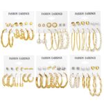 36 Pairs Gold Hoop Earrings Set for Women Girls, Trendy Hoop Stud Drop Dangle Earrings Boho Statement Paperclip Hypoallergenic Earrings for Christmas Jewelry Gift