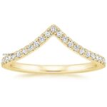 18K Solid Gold Curved Chevron Shape Half Eternity Simulated Diamond Stackable Band Filigree Scroll Band Ladies Enhancer Guard Double Chevron V Shaped Stylish Matching Wedding Band 0.13Ct Lab Created Diamond Anniversary Band (18K Yellow Gold, 7)