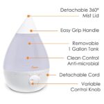 Crane Ultrasonic Humidifiers for Bedroom and Office, 1 Gallon Cool Mist Air Humidifier for Large Room and Home, Humidifier Filters Optional, White