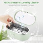 Ultrasonic Jewelry Cleaner, Portable Household Cleaner with 11.2oz Stainless Steel Tank, 45KHz Ultrasonic Cleaning Machine for Eyeglasses, Dentures, Razors, Rings, Coins