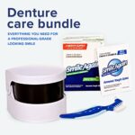 Smile Again Care Kit, Denture, Retainer & Aligner Care and Cleaning Bundle with Ultrasonic Denture & Retainer Cleaner, Brush, Denture Cleaning Solution, and Informational Brochure, Pack of 3