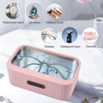 Jewelry Cleaner Ultrasonic Eyeglass Cleaner Machine, Portable Professional Ultrasonic Cleaner with 4 Timer for Cleaning Jewelry, Glasses, Ring, Watches, Silver, Retainer, Pink