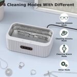 Ultrasonic Jewelry Cleaner, 45KHz Ultrasonic Cleaner Portable with 4 Modes Jewelry Cleaner for Eye Glasses, Denture, Makeup Brush, Swatch Straps, Earrings, Ring, Necklaces, Razors