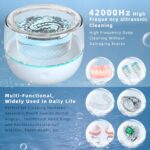 ARGOMAX Ultrasonic Retainer Cleaner for Dentures: 24W 200ml Portable Ultrasonic Cleaner Machine for All Dental Aligner, Braces, Mouth Guards, Toothbrush Head, Shaver Head, Jewelry – White+Cyan.