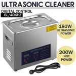 SHZOND Ultrasonic Cleaner 1.59Gal / 6L Sonic Cleaner Stainless Steel Heated Ultrasonic Cleaner 180W Ultrasonic Power Ultrasonic Jewelry Cleaner with Digital Temperature and Timer(1.59Gal)