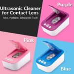 Ultrasonic Contact Lens Cleaner Machine, Ofone Contact Lens Cleaning Case for Soft Hard RGP Lenses, Including Remover Tool, Tweezers & Solution Bottle for Traveling (Pink)