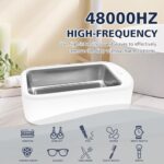 RidaaFri Ultrasonic Jewelry Cleaner 48KHz Eyeglasses Cleaning Machine Professional Sonic Cleaner with 640Ml / 22OZ for Rings, Necklaces, Earring, Dentures, Brush(White)