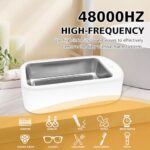 RidaaFri Ultrasonic Jewelry Cleaner 48KHz Eyeglasses Cleaning Machine 640Ml / 22OZ Portable Professional Sonic Cleaner with One-Touch Operation for Rings, Necklaces, Earring, Dentures,Brush (White)