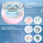 ARGOMAX Ultrasonic Retainer Cleaner for Dentures: 24W 200ml Portable Ultrasonic Cleaner Machine for All Dental Aligner, Braces, Mouth Guards, Toothbrush Head, Shaver Head, Jewelry – Pink+White.