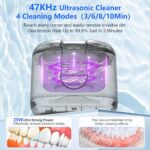 Ultrasonic Cleaner, 47KHz Retainer Cleaner Machine with 3/6/8/10 Min Cleaning Times & LED Light & Drying, 200ml Portable Cleaner for Retainer, Aligner, Jewelry, Ring