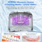 Ultrasonic Cleaner, 47KHz Retainer Cleaner Machine with 3/6/8/10 Min Cleaning Times & LED Light & Drying, 200ml Portable Cleaner for Retainer, Aligner, Jewelry, Ring