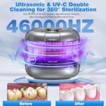 Widitn Ultrasonic Retainer Cleaner, 200ML Retainer Cleaner Machine with U-V Light & 4 Digital Timer & Drying, 46kHz Ultra Sonic Cleaner Pod for Dentures, Retainer, Mouth Guard, Aligner, Jewelry, Ring