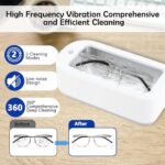 Ultrasonic Jewelry Cleaner, 4800Hz Portable Household Professional Glasses Cleaner, 640mL High Volume Stainless Steel Inside for Glasses, Ring, Earring, Necklace, Watch Band, Makeup Brush