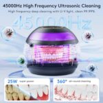 Ultrasonic Retainer Cleaner Machine – 5 Modes Ultrasonic U-V Cleaner for Dentures, Aligner, Mouth Guard, Whitening Trays 45kHz/200ml Ultrasonic Jewelry Cleaner with Screen Display (Black)