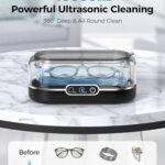 Miorcols Ultrasonic Jewelry Cleaner, 48KHz Ultrasonic Cleaner Machine for Jewelry, Glasses, Rings, Retainers, Watch Strap, Dentures, 304 Stainless Steel 12oz Cleaning Pod – Black