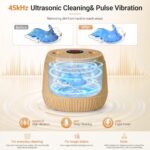 YLYYCC Ultrasonic Retainer Cleaner Machine – 45kHz Ultrasonic Cleaner Deep Cleaning for Mouth Guard, Denture, with UV, Digital Timer, 200ml Dental Cleaning Tank, Wood grain,2 Modes,Quiet & Safe Design