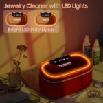 Ultrasonic Cleaner Set with Basket/Holder – 304 Stainless Steel w/Light & Degas, 3 Power 5 Cleaning Modes, 200ML Jewelry and Retainer Cleaner Solution for Rings, Eyeglasses, Dentures, Watches, Coins