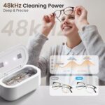 48Khz Ultrasonic Jewelry Cleaner, 30W Ultrasonic Cleaner with 2 UV Lights and Toothbrush Holder, 3 Modes Jewelry Cleaner Ultrasonic Machine with Digital Timer, 12OZ Pod for Eyeglasses (Off White)