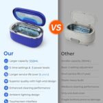 onlikin 45KHz Ultrasonic Jewelry Cleaner, 5 Timer & 3 Power Modes, 35W Retainer Cleaner for Jewelry, Eyeglasses, Rings, Watch Strap, Dentures – Quiet <38dB, 20oz, 304 Stainless Steel (Sapphire blue)