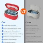 onlikin 45KHz Ultrasonic Jewelry Cleaner, 5 Timer & 3 Power Modes, 35W Retainer Cleaner for Jewelry, Eyeglasses, Rings, Watch Strap, Dentures – Quiet <38dB, 20oz, 304 Stainless Steel (Red)