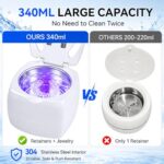JXAVO Ultrasonic Retainer Cleaner Machine, 340ml 48kHz Ultrasonic Cleaner for Retainers, Dentures, Mouth Guard & Jewelry, 4 Cleaning Modes,Large Capacity Tank,Portable Quiet Design with UV Light,White