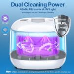 Ultrasonic Retainer Cleaner Machine, 49KHz 220ML Dental Cleaning Pod with 4 Cleaning Modes & Digital Timer, Ultrasonic Dentures Cleaner for Night Guards, Braces, Aligner, Toothbrush, Jewelry, White