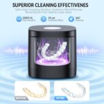 COBEEK Ultrasonic Retainer Cleaner Machine, 52kHz Ultrasonic Denture Cleaner for Mouth Guards, Braces, Toothbrush Heads, Jewelry, Dental Ultrasonic Cleaner with 250ML Capacity & Cleaning Brush, Black