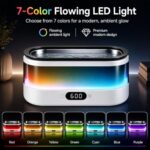 Ultrasonic Jewelry Cleaner Machine, 7-Color Flowing LED Light, 48kHz Sonic Cleaner for Jewelry, Glasses, Retainers, Dentures, 304 Stainless Steel Tank, Digital Timer, Dual Cleaning Modes – White